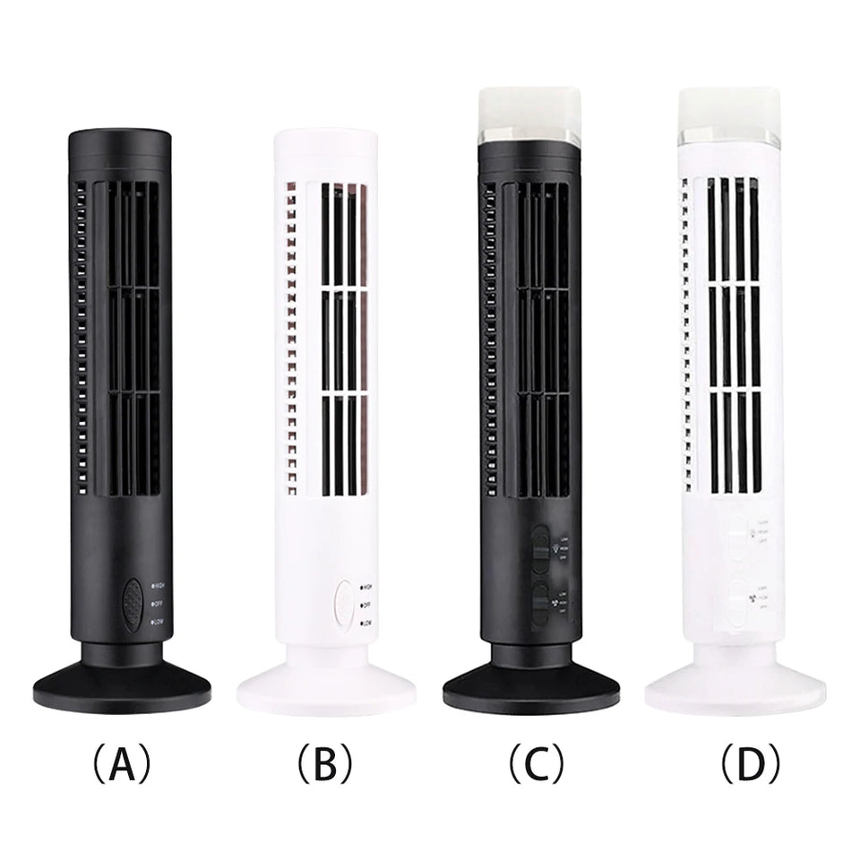 LED Tower Fan Bladeless Tower Fan 90 Degree Oscillating Quiet Portable USB Electric Desk Fan with Light for Home Bedroom Office