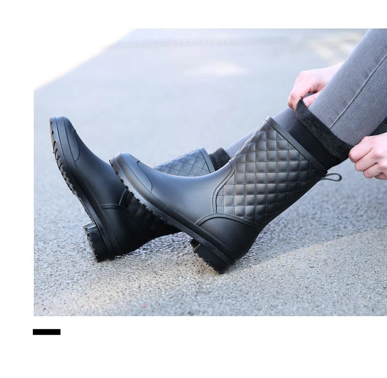 2025 New Women Rain Boots Fashion Non-Slip Women Boots Plaid Casual Rubber Shoes Comfor Wear-resistant Women's Waterproof Shoes