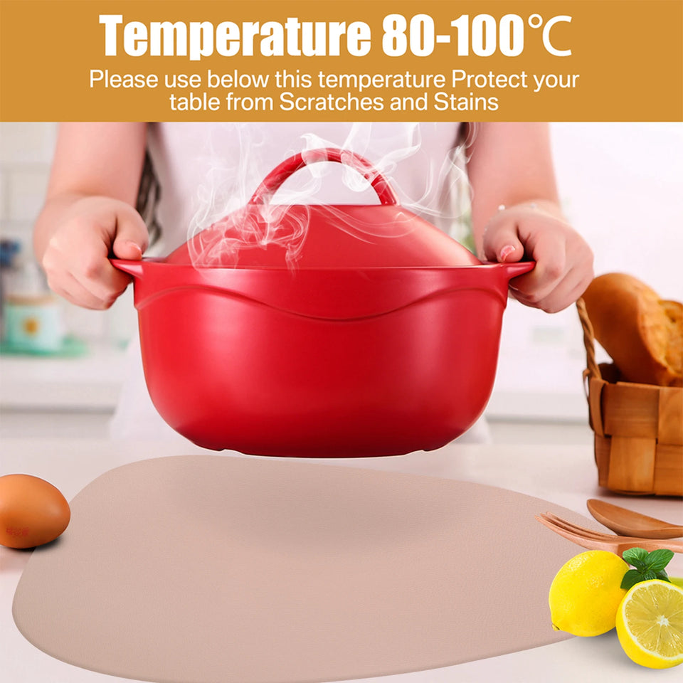 Double Sided Anti Slip PU Pad Table Mat with Coaster Oil-Proof Waterproof Leather Placemat Kitchen Dinner Coffee Tables Mats