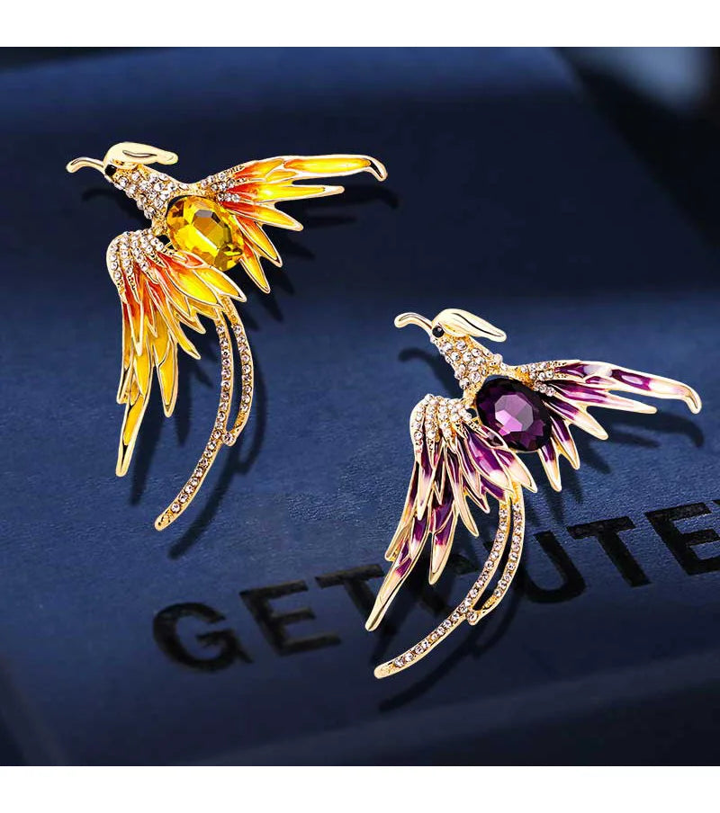 New Bathing Fire Phoenix Rhinestone Brooch Pendant Fashion Animal Sparkling Crystal Pins Clothes Bags Accessories Jewelry Gifts