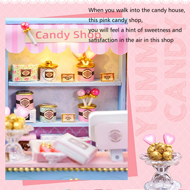 Coffee Shop Wooden Mini Doll House DIY Small House Kit  3D Puzzle Assembly Toy Miniature Dollhouse With Furniture Lighting Gifts