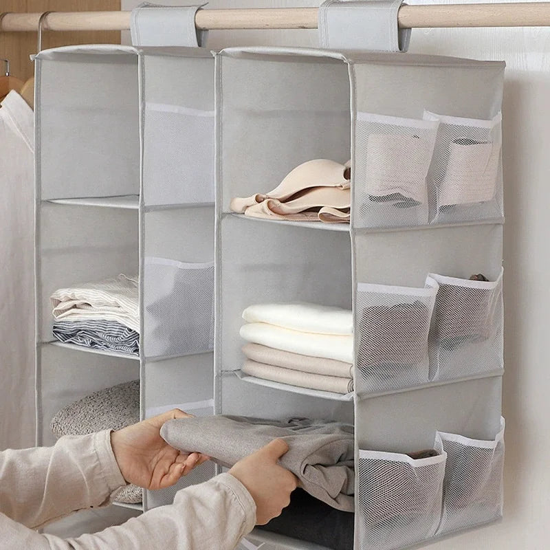 Hanging Closet Organizer and Storage, Easy Mount Foldable Hanging Closet Wardrobe Storage Shelves, Clothes Handbag Shoes