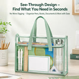 Clear Transparent PVC Tote Bag Large Capacity Waterproof Mesh Pocket Reinforced Handle for School Commute Beach