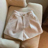 2024 Autumn Winter New Thick Woolen Shorts Korean Loose High Waisted Split Wide Leg Pants Casual Outerwear Boots Pants Women