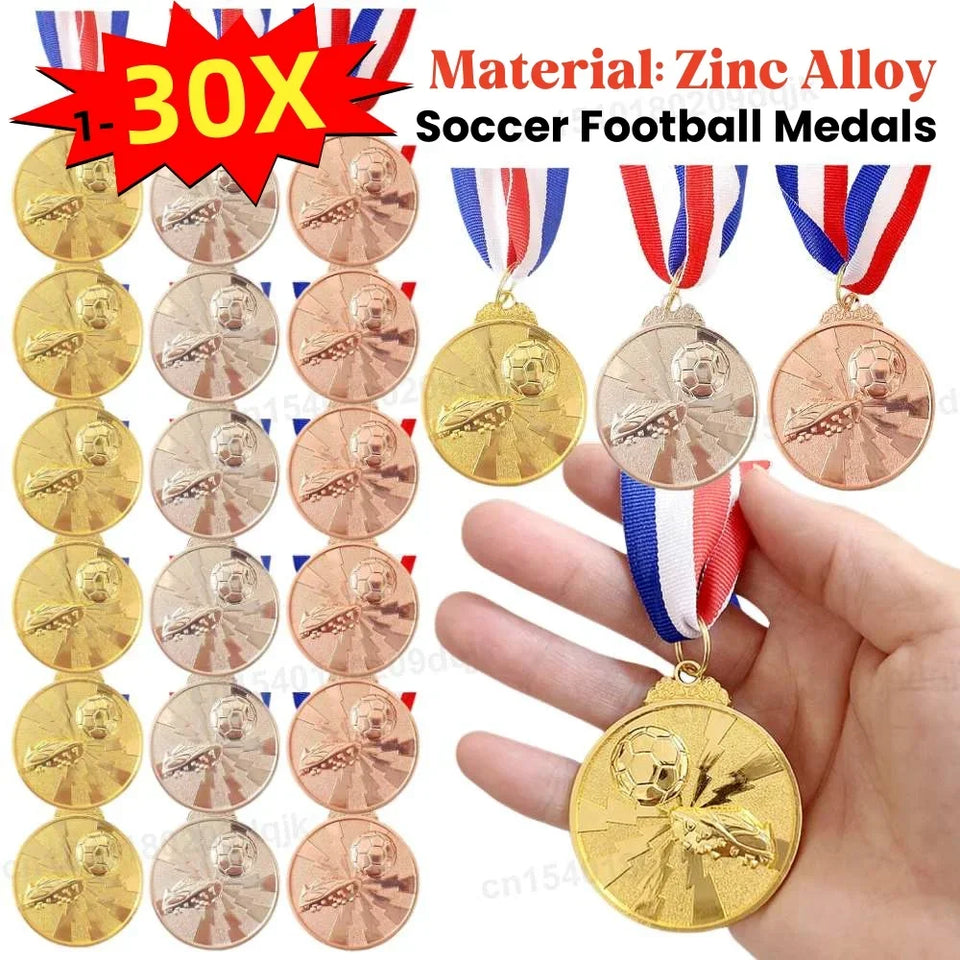 1-30PCS Zinc Alloy Award Medals Gold Silver Bronze Prizes Award Soccer Football Medals for Championship Sports Competition