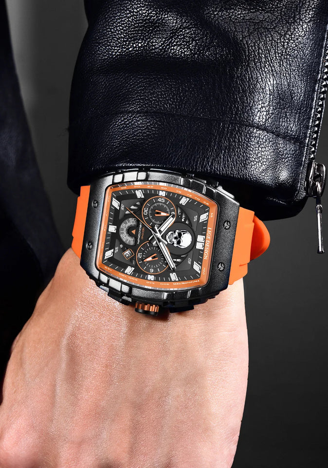LIGE Brand Mens Watch Skeleton Skull Dial Sports Military Watches Men Fashion Luxury Waterproof Quartz Watch Chronograph Relogio
