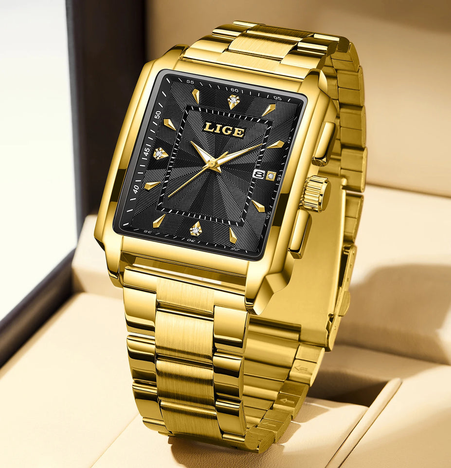 LIGE Fashion Business Watch Men Square Sport Waterproof Watches For Men Top Brand Luxury Military Quartz Chronograph Wristwatch