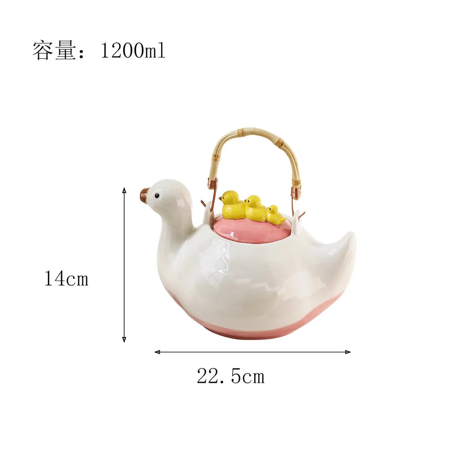 Duck,kettle,Drink water.Shape,Kettle set,Cup,Duckling,Cute,Pale pink,Summer,Goose,teacup,Brew tea,Household