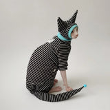 Four Legged Striped Shirt Hat Tail Cover Suit for Sphynx Cat Spring Black Sweatshirt for Kittens Hairless Warm Autumn Costumes