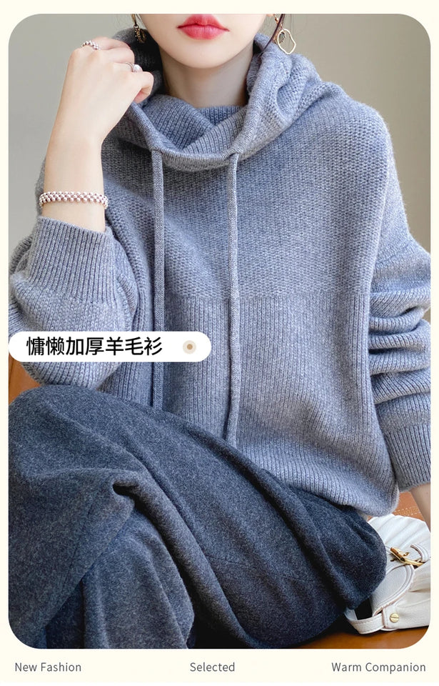 100% Australia Wool Women's Hooded Sweater Long Sleeve Pullovers New Arrivals Knitted Jumper Cashmere New In Sweatshirts Fashion