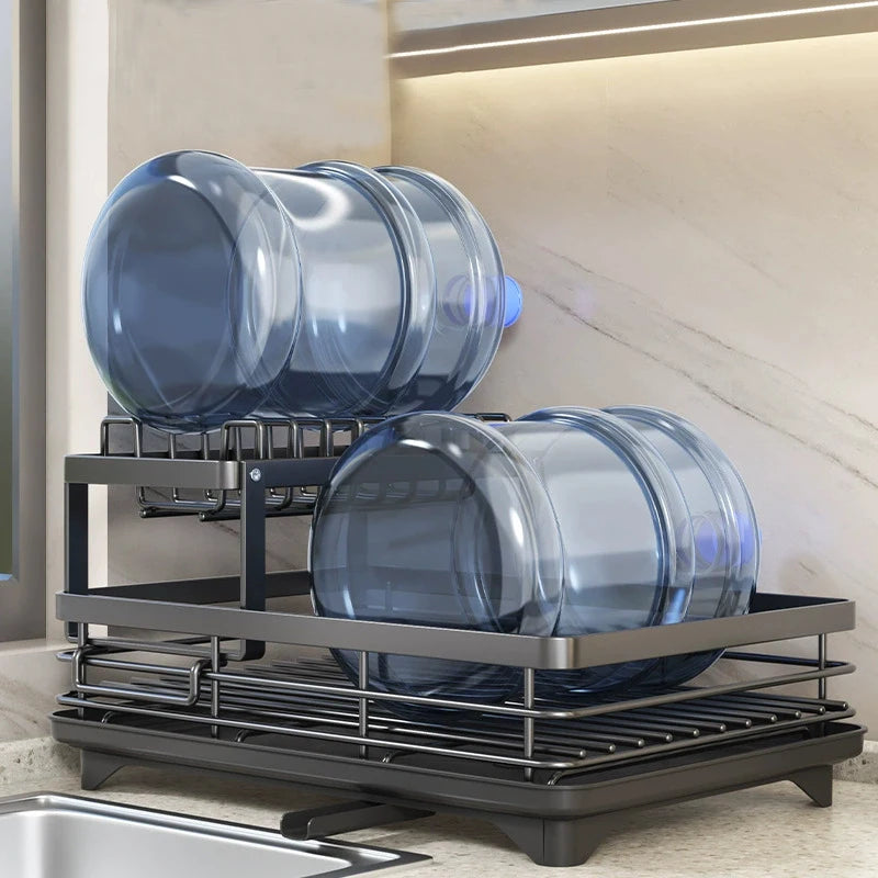 2026 Upgraded New Model - 1.5-Layer Carbon Steel Dish Rack, with Drain Tray, Commercial-Grade Tableware Storage Rack – Large Capacity, Rust-Proof, Includes Cutlery Rack and Cutting Board Rack, Suitable for Families of 4-6 P