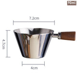90ml 3oz Espresso Measuring Cup with Wood Handle Stainless Steel Coffee Shot Coffee Pouring Cup Kitchen Measuring Accessories