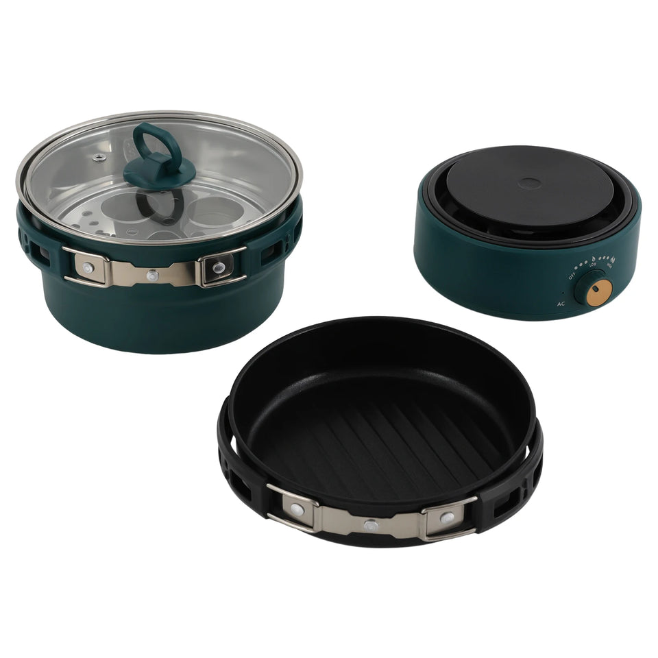 Portable Electric Hot Pot w/Foldable Handles Mini Hot Pot Multi-Functional Ramen Noodle Cooker with Power Adjustment