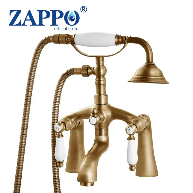 ZAPPO Bathtub Faucet Vintage Telephone Style with Dual Handles Deck mounted bathtub Faucet set Hot and Cold Water Mixer Tap