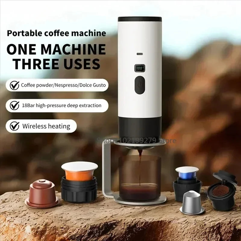 Wireless Electric Portable Espresso Coffee Machine For Car & Home Camping Coffee Maker Capsule Powder Travel