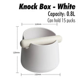 White Coffee Knock Box with Rubber Knock Bar 800ML Black Espresso Grounds Container Anti Slip Coffee Grind Waste Dump Bin