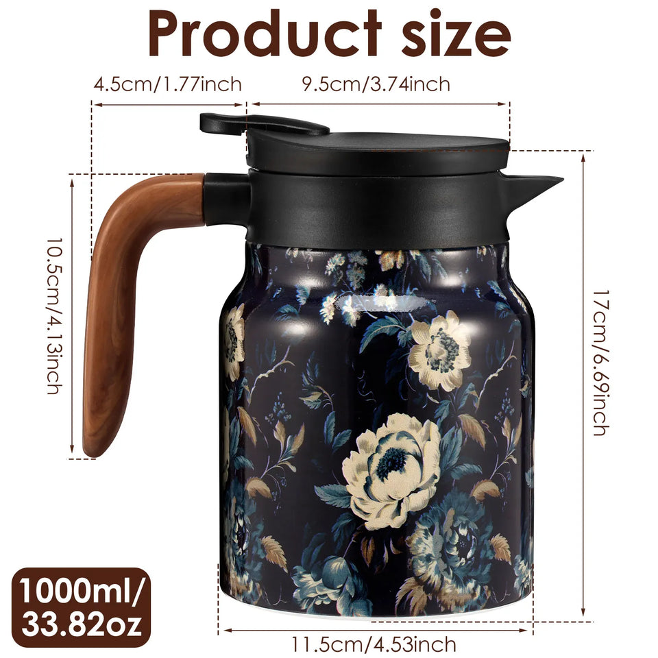 Vintage Floral Tea Thermos Stainless Steel Tea Kettle Drip-Proof Tea Pot With Tea Infuser Mini Thermo Coffee Pot Home Teaware