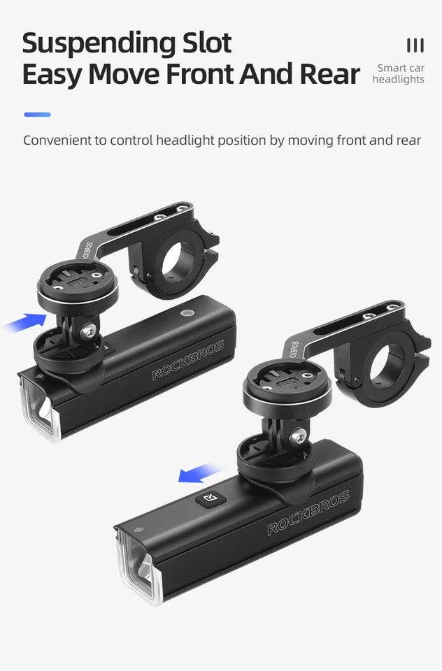 ROCKBROS Bike Light 1500LM 5000mAh Bicycle Light IPX6 Aluminum Type-C Rechargeable Smart Brightness Sense Adjust Cycling Lamp