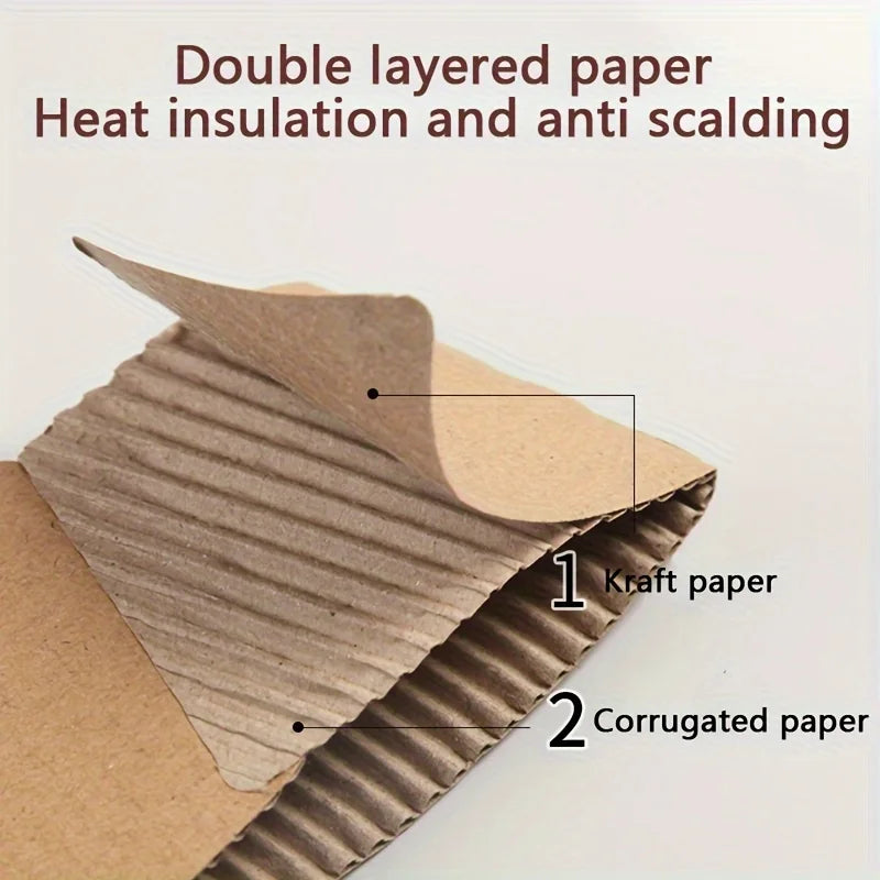 50/100pcs Kraft Paper Coffee Cup Sleeves Disposable Cup Cover Drinks Protective Cover Non-Slip  Heat Insulation Cardboard Holder