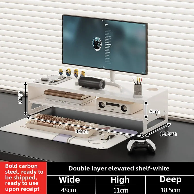 Carbon Steel Monitor Stand with Drawer Desktop Riser Shelf for Computer Office Desk Organizer Ergonomic Workspace Solution