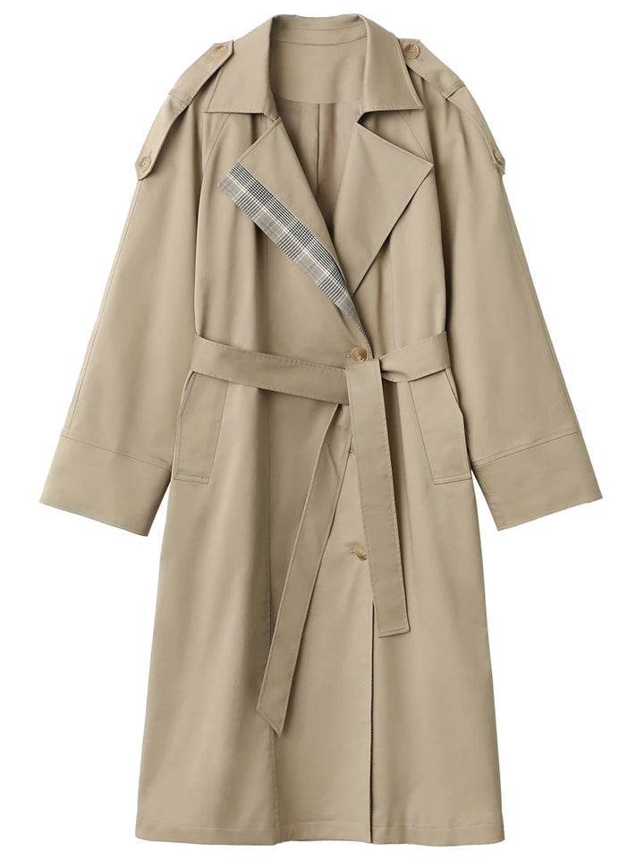 CHIC VEN Women Long Trench Coat Loose Casual New Plaid Patchwork Female Windbreaker Office Ladies Outerwear Spring Autumn 2025
