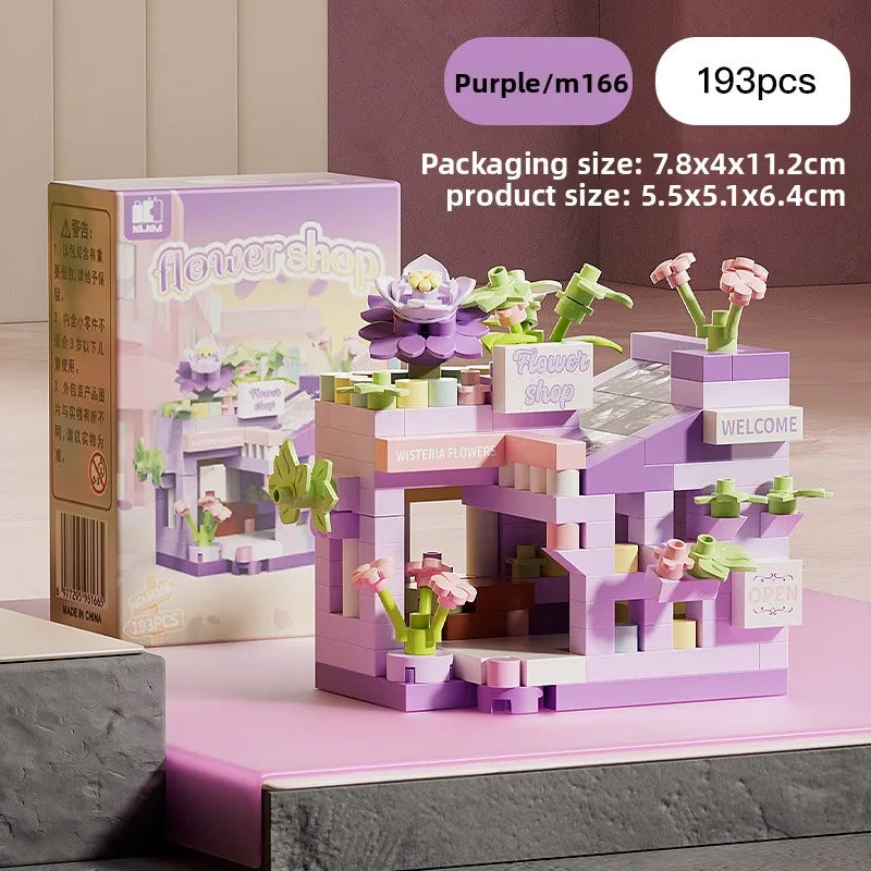Coffee Ice Cream Flower Shop Store Street View Food House Building Blocks Kit Girls Bricks Model Kids Toy Mini Assembly Bricks