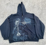 Men and women loose casual simple zipper jacket American retro splicing hot diamond print cartoon design hooded sweatshirt