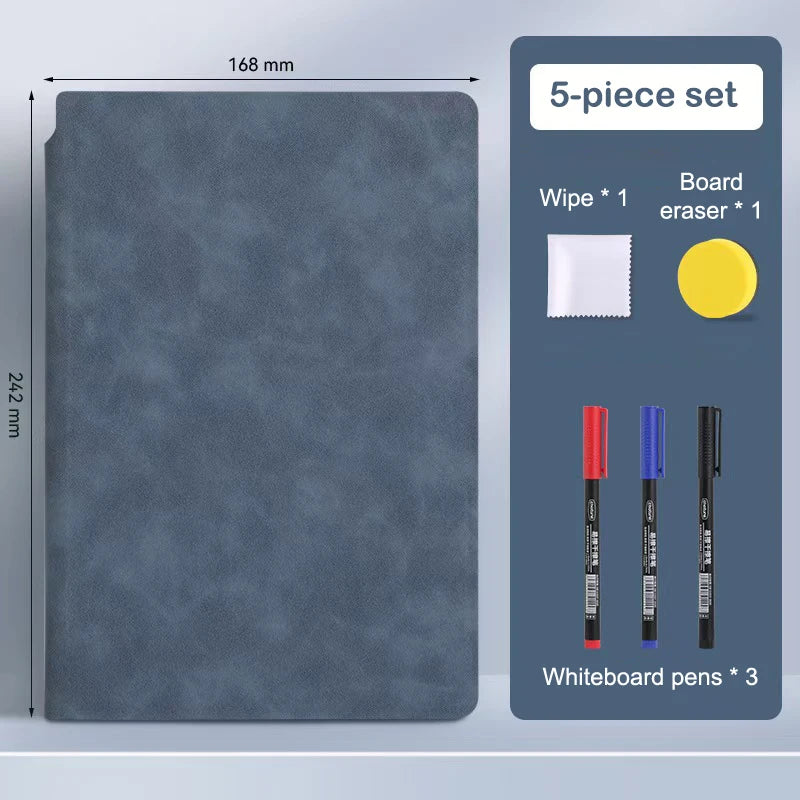 1Pc Reusable Erasable Whiteboard Notebook Leather Portable Drafting Notebook Writing Board Desktop Memo Pad