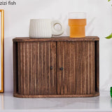 Solid Wood Storage Box Dustproof Display Rack Rolling Shutter Door Tea Cup Storage Rack Cabinet Organizer Desktop Shelf