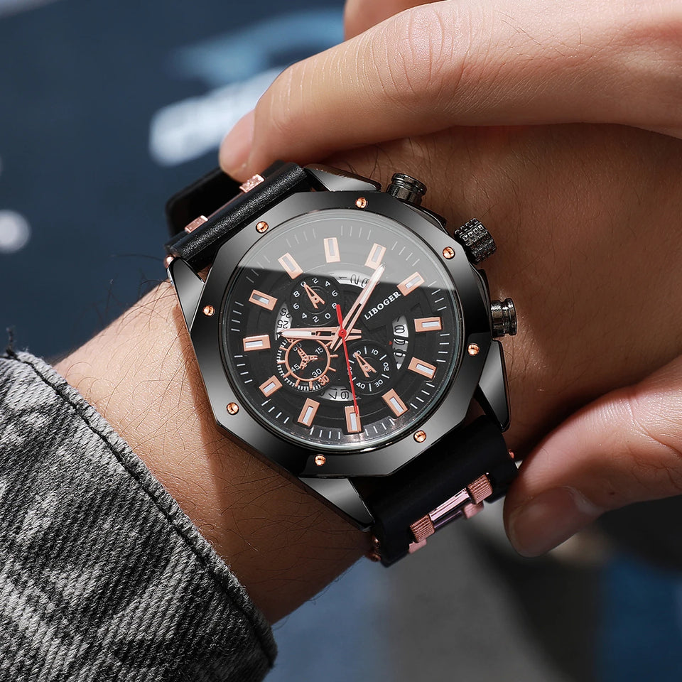 Men's Sports Watch Fashion Silicone Band Quartz Watches With Date Calendar