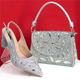 Elegant And Sexy Golden Color High Heels Shoes And Bag With Rhinestone Embellished Toe Is Comfortable Women's Shoes For Party