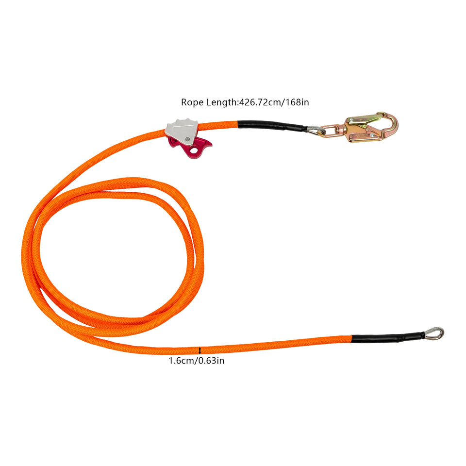 Sling Tree Descent Sling Rope 5/8 Inches -8 Feet/14 Feet with Triple Locking Carabiner Adjuster Orange/For Climbing Rescue