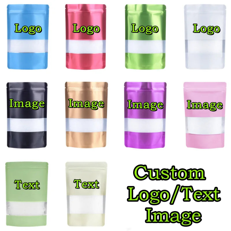 100PCS Stand-up Matte Aluminum Foil Window Ziplock Bag DIY Snack jewelry Spice Candy Customize Logo Brand Gift Storage Pouches