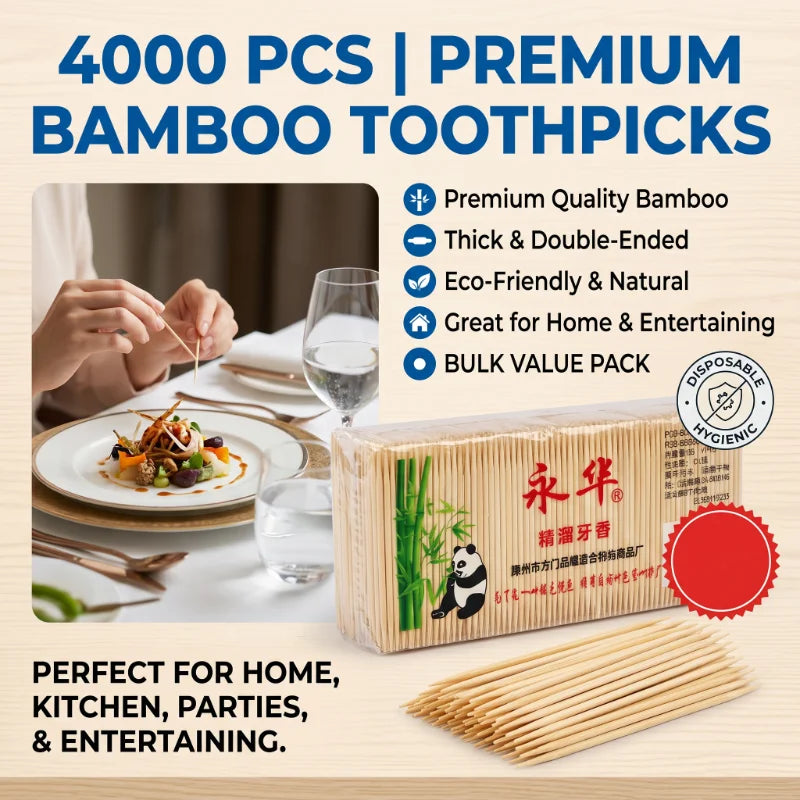 4000 Pcs Multi-purpose Disposable Double-Headed Bamboo Thin Toothpicks for Restaurants Hotels Household Commercial Toothpicks