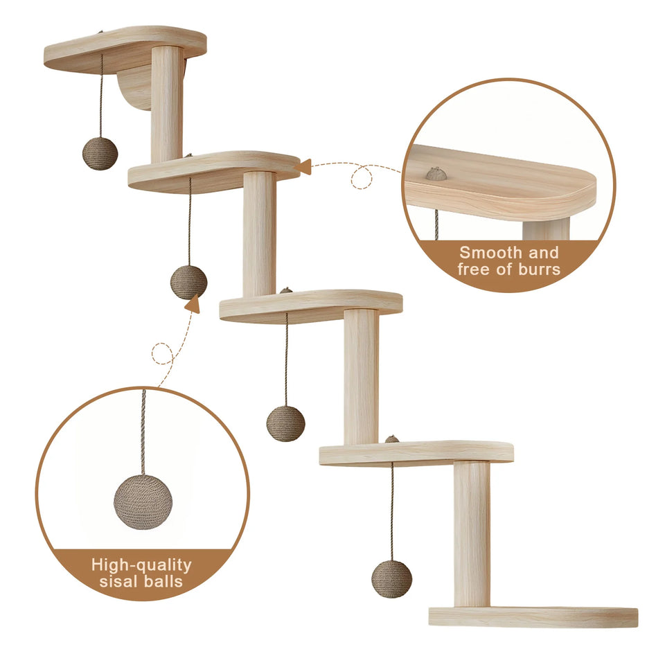 5 Step Wooden Cat Climbing Frame Wall Mounted DIY Cat Ladder Climbing Shelf Wall Steps Shelve for Sleeping Playing Cat Furniture