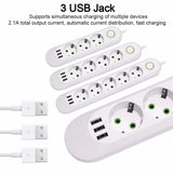 2500W Power Strip with 3USB Ports EU Plug Socket 2m Extension Cable Fast Charging Round Pin AC Outlet Electrical Charger Adapter