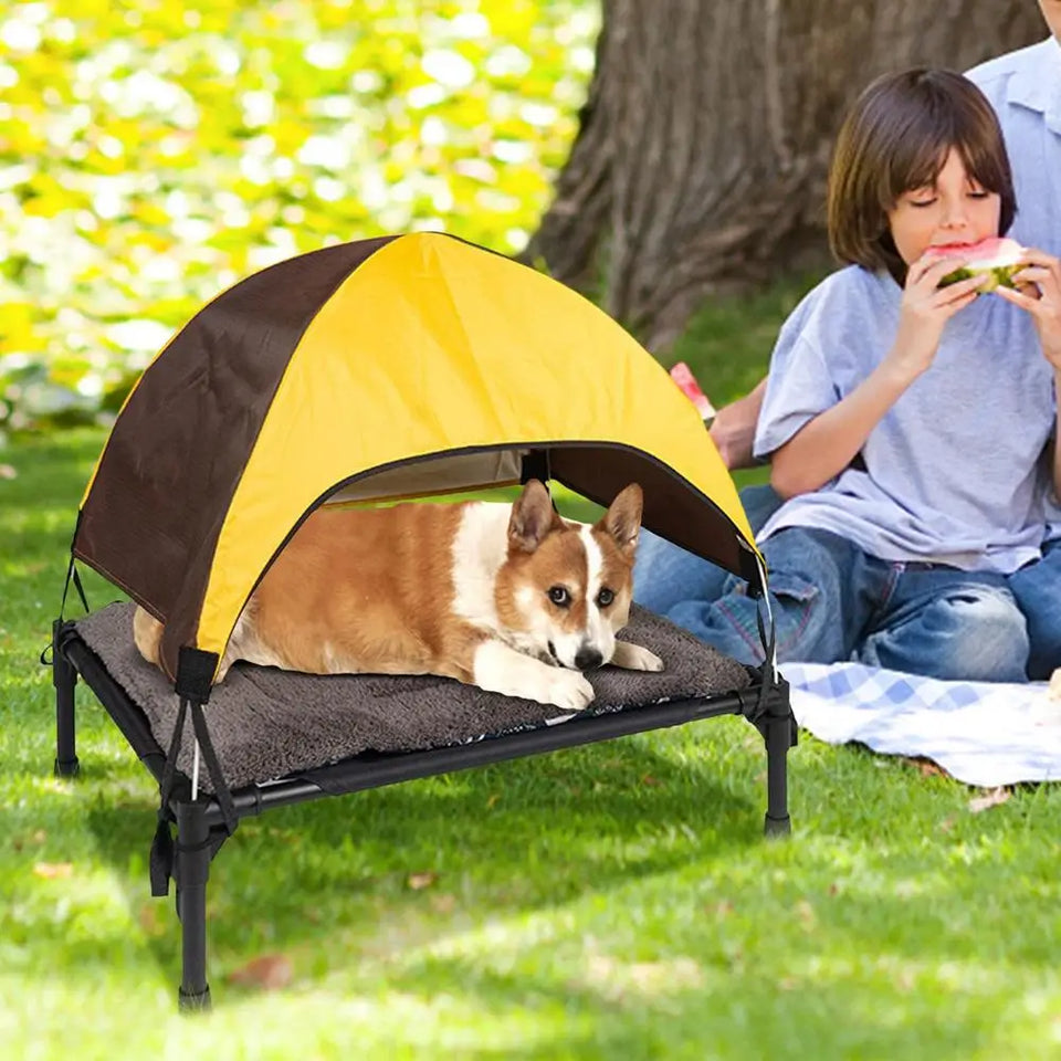 Outdoor Elevated Dog Bed Foldable Raised Pet Cot With Removable Canopy Shade Tent Breathable Dog Bed Carrying Bag For Camping