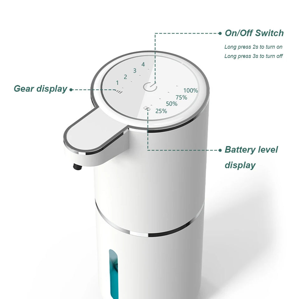 380ML Touchless Foam Soap Dispenser with Adjustable Foam Levels and Long Lasting Battery for Kitchen and Bathroom Use