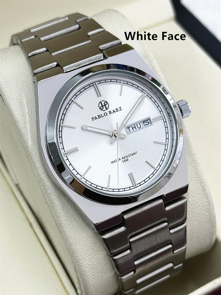 PABLO RAEZ Luxury Quartz Man Wristwatch Men Watches Waterproof Luminous Date Week Stainless Steel Men's Watch Male Reloj+box
