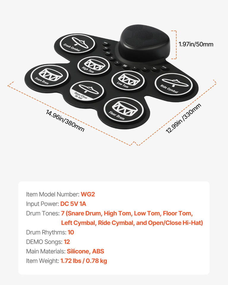 SucceBuy Electric Drum Set 7-Pad / 9-Pad Roll-up Drum Practice Pad Electronic Drumset Portable Instrument Toy for Kids Ages 3+