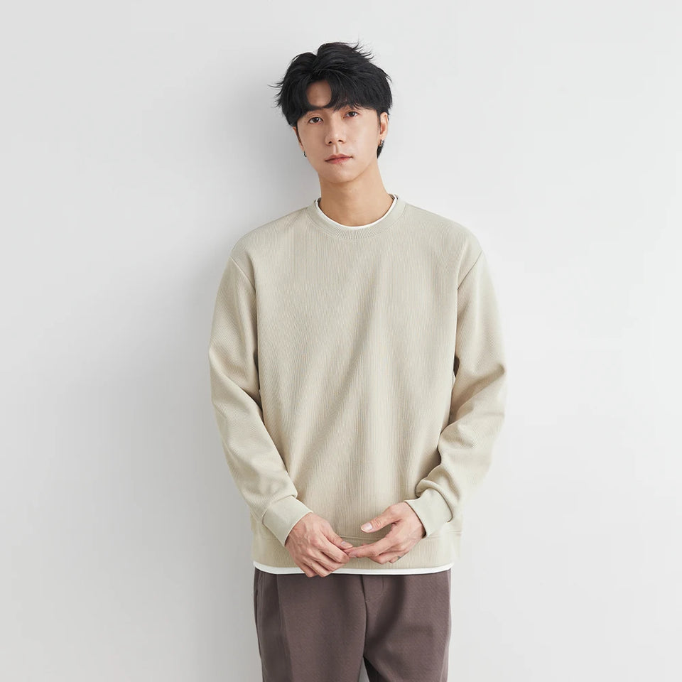 Men's Long Sleeve Casual Hoodie Loose Fit Round Neck White Top For Spring Autumn Versatile Sweatshirt Trendy Brand Men's Wear