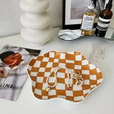 Ceramic Tray Checkerboard Jewelry Storage Plate Ring Earing Dessert Plate Home Decoration Retro Desk Organizer Kitchen Tableware