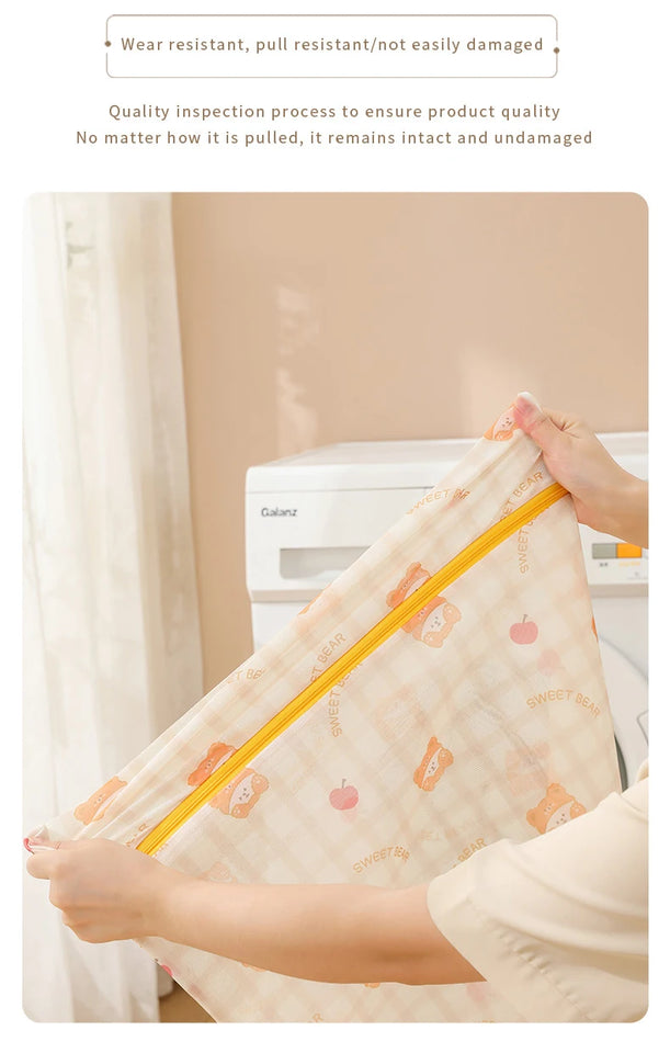 Cartoon Bear Laundry Bag Cute Print Washing Bag For Washing Machine Washroom Organize Dirty Clothes Storage Pouch Laundry Bags