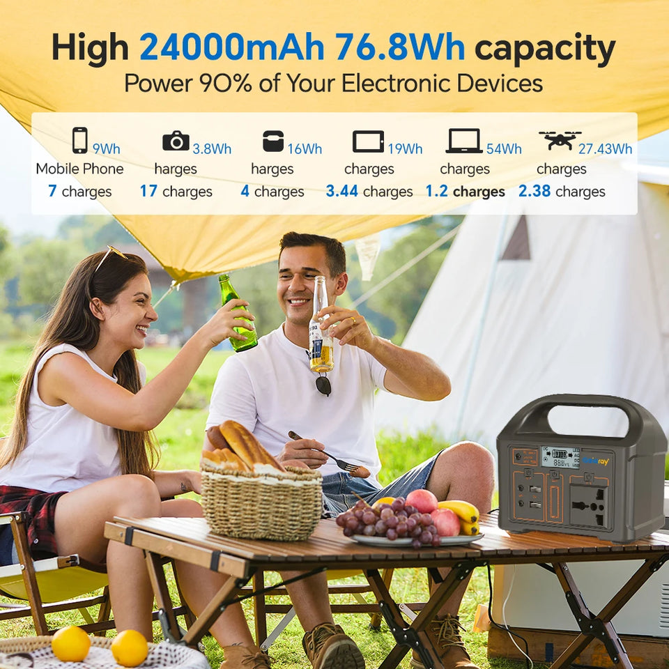 Gaiaray Portable Power Station 100W 24000mAh LiFePO4 Charging Energy Station Solar Generator AC 220V Power Bank for Camping