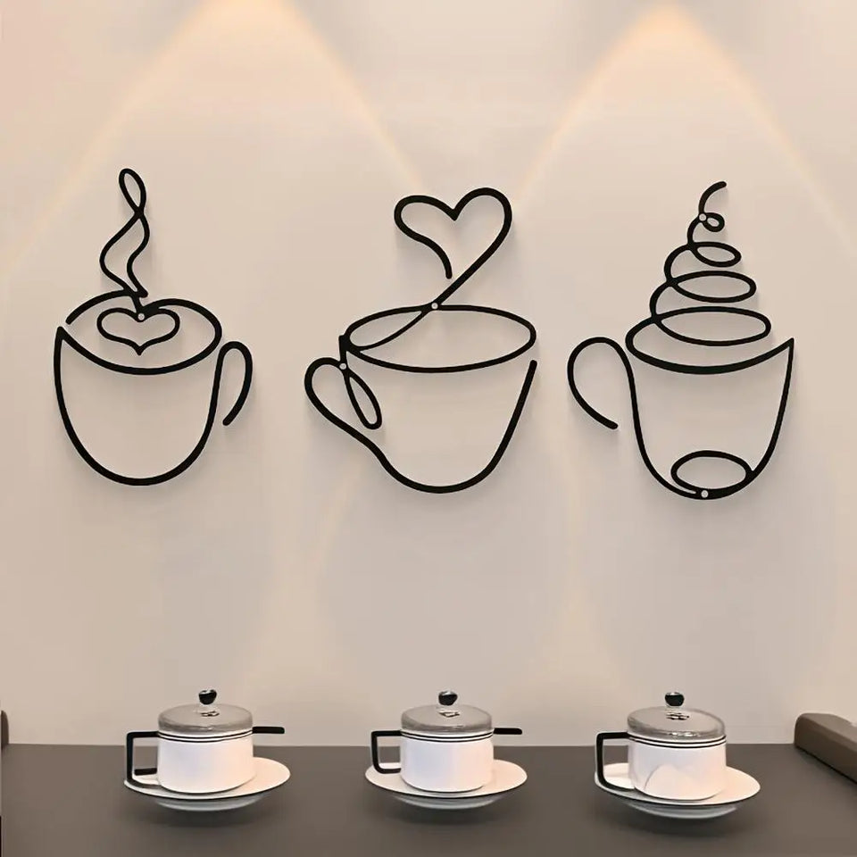 1/3pcs of Creative Coffee Wall Hangings, Coffee Shop Decorations, Interior Wall Decorations, Wall Hanging Iron Paintings