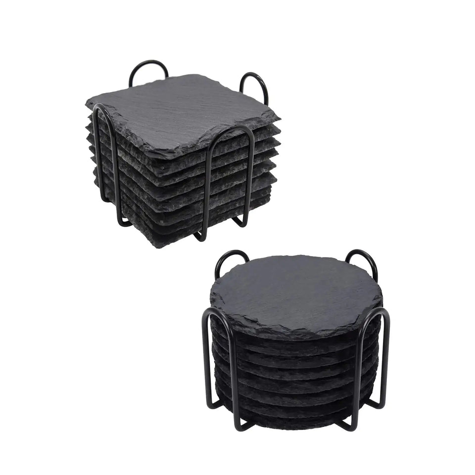 8x Slate Stone Drink Coasters Rustic Tabletop Protection with Holder Cup Coaster for Coffee Table Apartment Home Hotel Bar