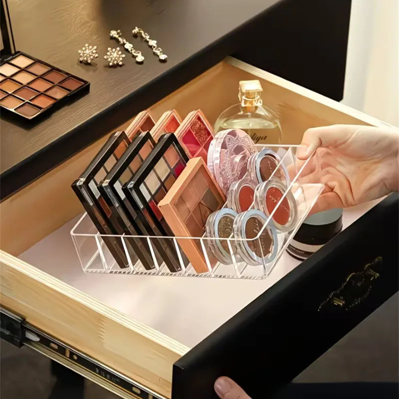 Makeup Organizer for Eyeshadow Palette and Lipstick Organizer 7 Section Desktop Divided Clear Plastic Cosmetic Tools Organizer