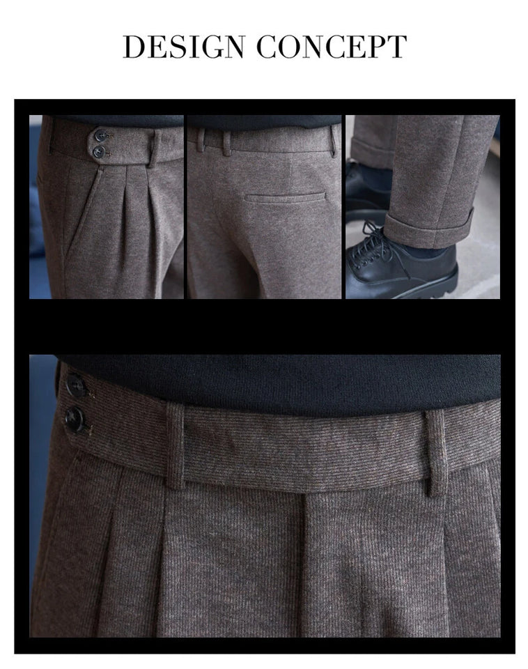 Autumn Winter Neapolitan Trousers Men with 5% Wool Fabric, Coffee Fashionable Simple & Versatile Casual Pants,pantalones Hombre