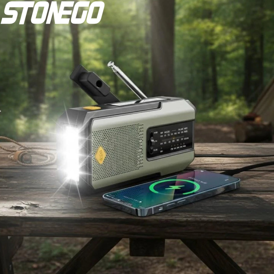 STONEGO Emergency Radio Solar Power Hand Crank Radio Global Receiver High Quality LED Torch Reading Light SOS Alarm 2000mAh