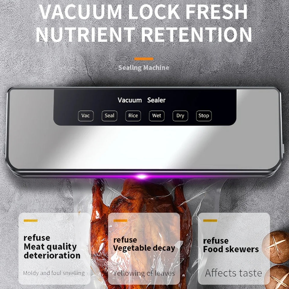 65Kpa Food Vacuum Sealer Machine with 20 Free Bags, Stainless Steel 6-in-1 Sealing, Dry/Wet Mode for Food Storage, Grey